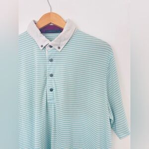 Greyson Mens Blue Green Saranac Polo Golf Business Causal Size Large